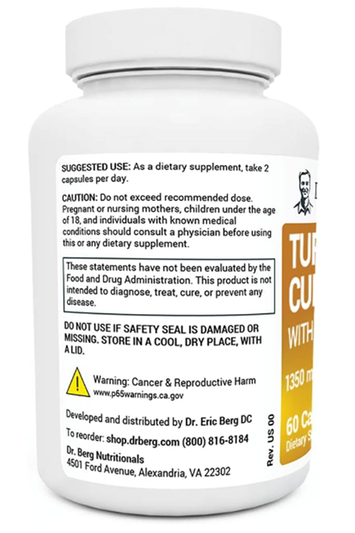 Dr.Berg (Özelsporcugıdaların'dan !!) Turmeric Curcumin (BioPerine) 1350mg  60 Capsul.Usa Menşei.44.
