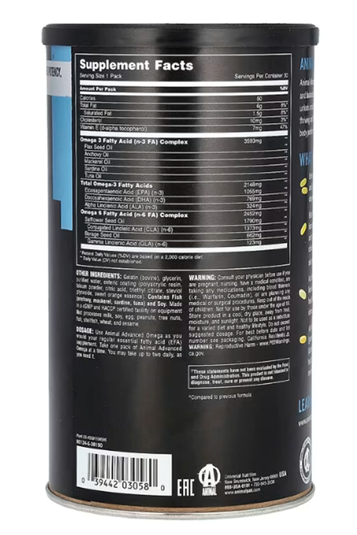 Animal  Advanced Omega-3  30 Packs.Avrupa Üretim Değildir!!Amerikan Üretimdir!!.66.