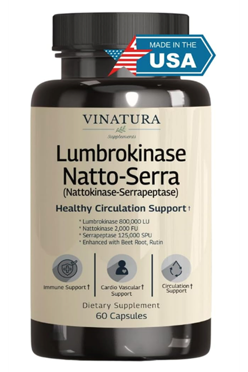 VINATURA Lumbrokinase, Nattokinase, Serrapeptase (Natto-Serra) 60 Caps. Usa Menşei..4254.