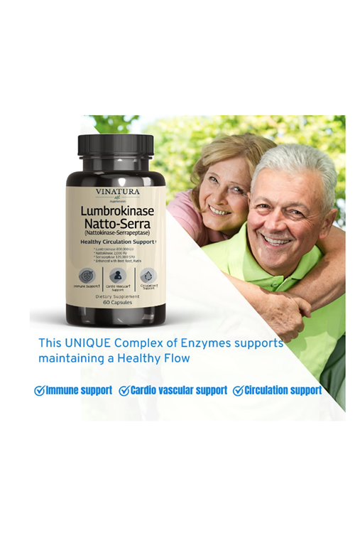 VINATURA Lumbrokinase, Nattokinase, Serrapeptase (Natto-Serra) 60 Caps. Usa Menşei..54.