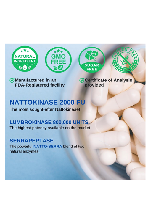 VINATURA Lumbrokinase, Nattokinase, Serrapeptase (Natto-Serra) 60 Caps. Usa Menşei..54.