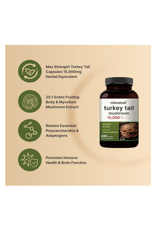 NatureBell Turkey Tail Mushroom 240 Capsul.Usa Menşei.43.