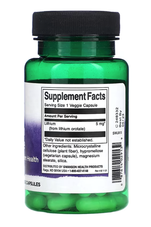 Swanson Lithium Orotate, 5mg X 60 Veggie Capsul.Usa Menşei. 3934