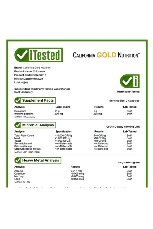 California Gold Nutrition Colostrum 240 Veggie Capsul.Abd Menşei. 3947