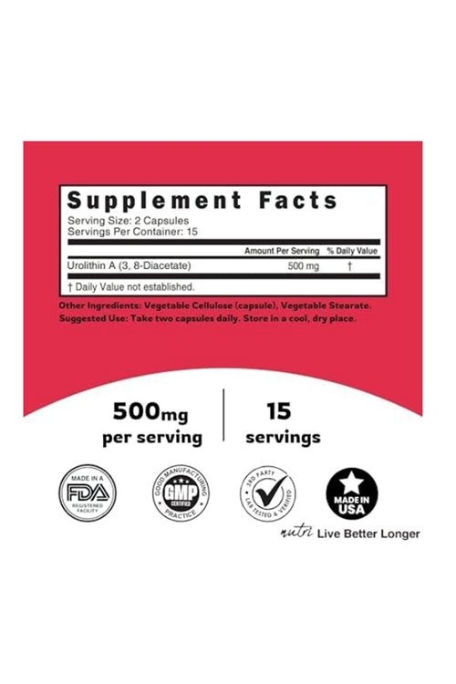 Nature's Fusions Nutri Urolithin A Diacetate 500mg 30 Veg Capsul.Usa Menşei.60.