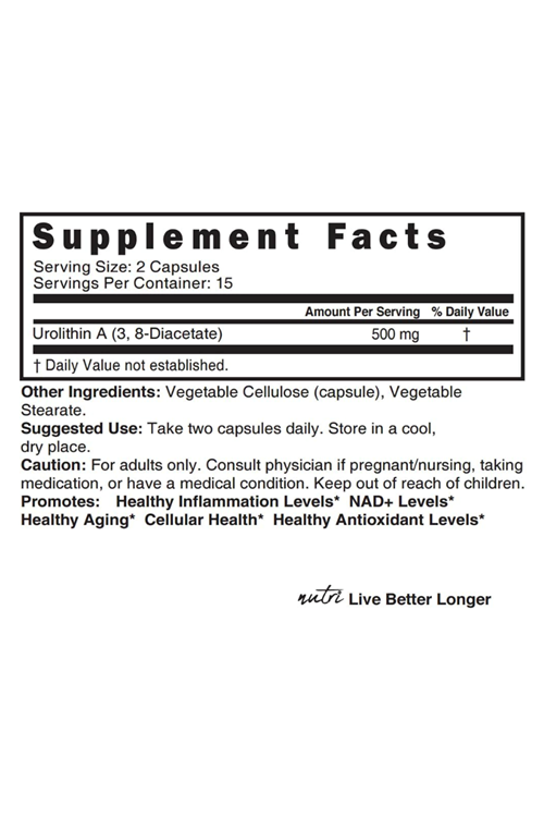 Nature's Fusions Nutri Urolithin A Diacetate 500mg 30 Veg Capsul.Usa Menşei.60.