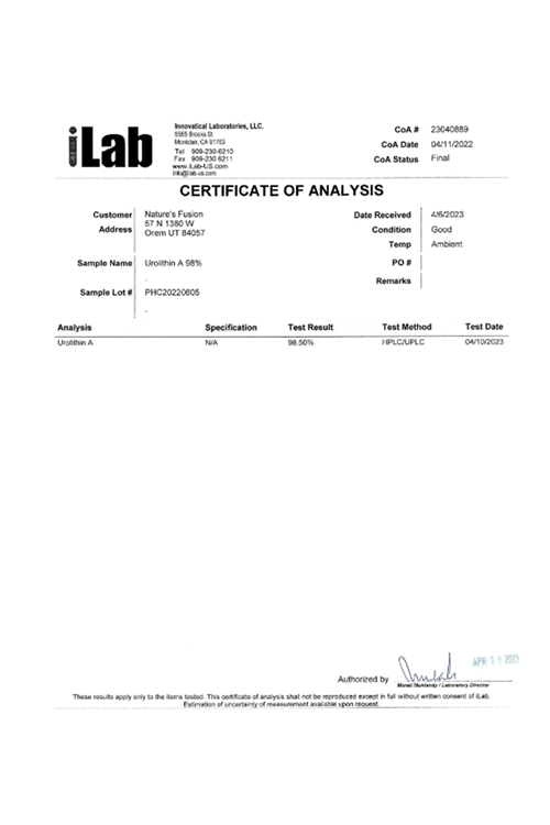 Nature's Fusions Nutri Urolithin A Diacetate 500mg 30 Veg Capsul.Usa Menşei.60.