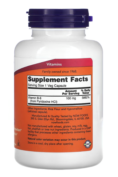 NOW Foods, B-6,  100 mg, 250 Veg Capsul.Usa Menşei.35.