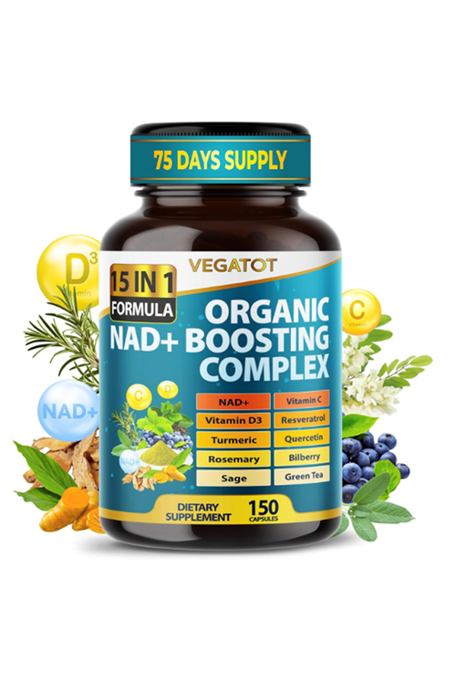 VEGATOT Organic NAD+ Boosting Complex 150 Capsul with Resveratrol, Turmeric, Quercetin, Rosemary Bilberry Sage Green Tea.Usa Menşei.44.