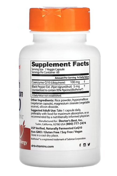 Doctor's Best, High Absorption CoQ10 with BioPerine, 100 mg, 60 Veggie Capsul.