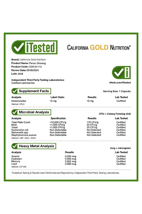 California Gold Nutrition EuroHerbs Korean Panax Ginseng Extract 250mg 60 Veg Capsul.31.