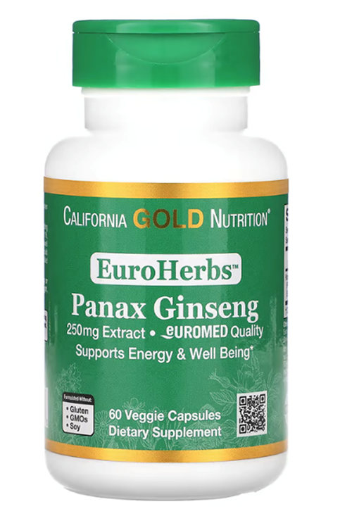 California Gold Nutrition EuroHerbs Korean Panax Ginseng Extract 250mg 60 Veg Capsul.31.
