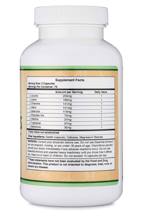 Double Wood Essential Amino Acids - 9 Essential Aminos (EAA) and All Branched-Chain Aminos (BCAAs) (Leucine, Isoleucine, Valine) 225 Capsul.39.