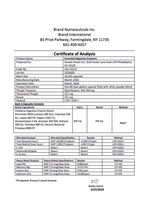 Double Wood Essential Digestive Enzymes (Özelsporcugıdaların'dan !!) 800mg 180 Capsul.39.