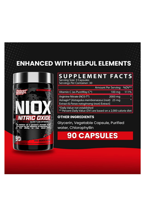 Nutrex Research NIOX Extreme Pumps NO3-T Arginine Nitrat with Vitamin C and AstraGin - Pump, Vascularity 90 Capsul.Usa Menşei