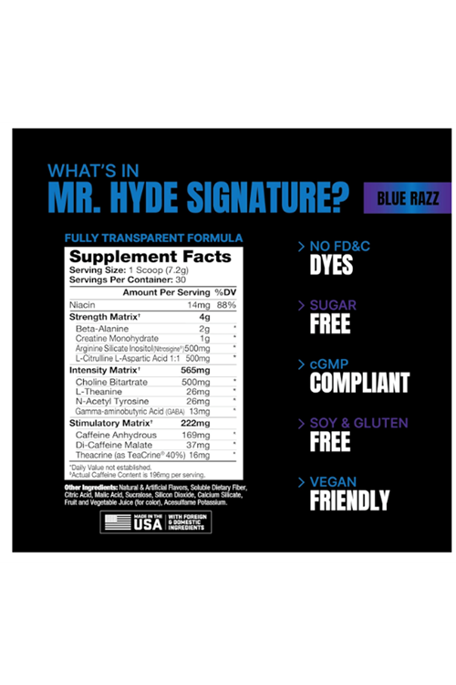 PROSUPPS Mr. Hyde Signature Pre Workout Creatine, Beta Alanine, TeaCrine and Caffeine, Energy, Focus Pumps 216gr.Usa Version