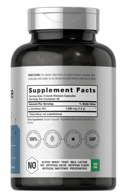 Horbäach L Ornithine HCl  1900mg  120 Quick Release Capsul.Made ın Usa.42.