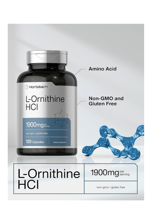 Horbäach L Ornithine HCl  1900mg  120 Quick Release Capsul.Made ın Usa.42.