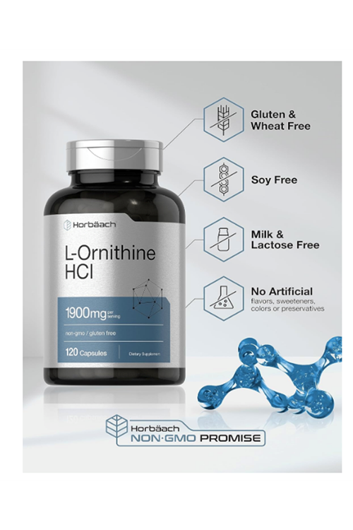 Horbäach L Ornithine HCl  1900mg  120 Quick Release Capsul.Made ın Usa.42.