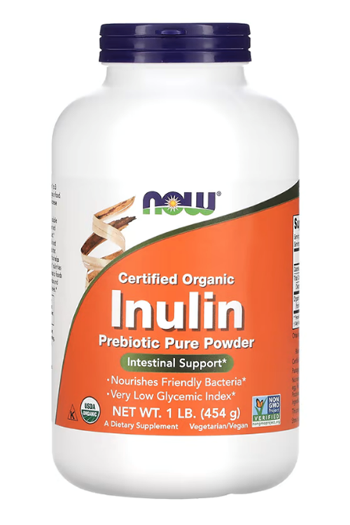NOW Foods, Certified Organic Inulin, Prebiotic Pure Powder, 1 lb (454 g) ABD MENŞEİ.43.