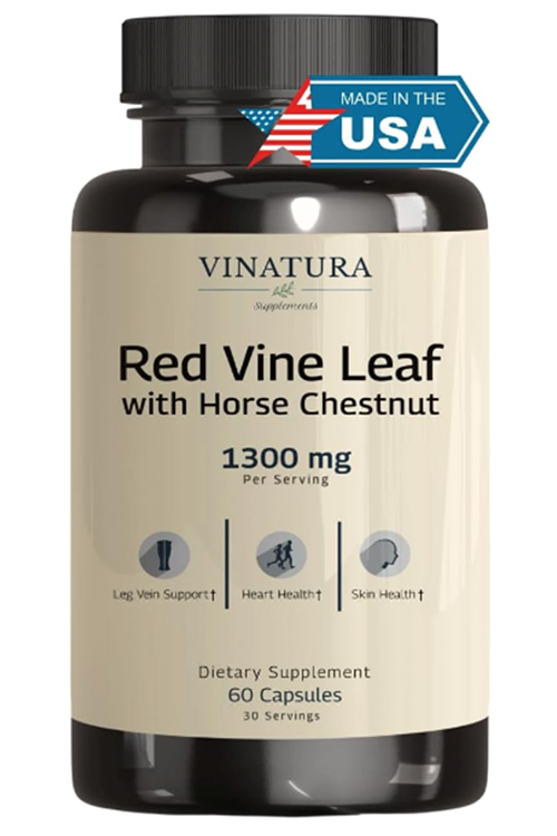 VINATURA Red Vine Leaf Extract  Horse Chestnut  1300mg  60 Capsul.Made ın Usa.3954