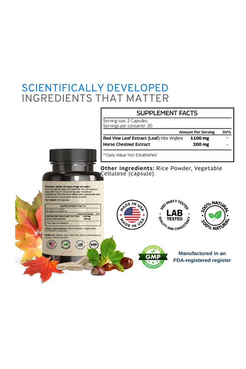VINATURA Red Vine Leaf Extract  Horse Chestnut  1300mg  60 Capsul.Made ın Usa.54.