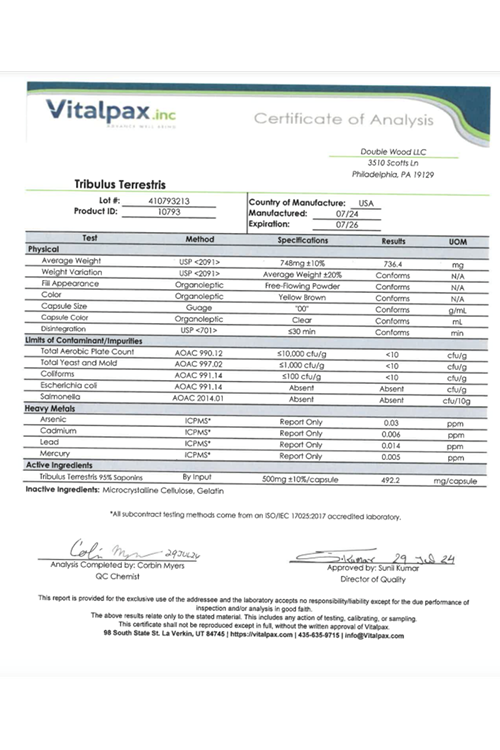 Double Wood Tribulus Terrestris for Men (Purest 95% Saponin Content) 210 Capsul..Abd Meşei.3944