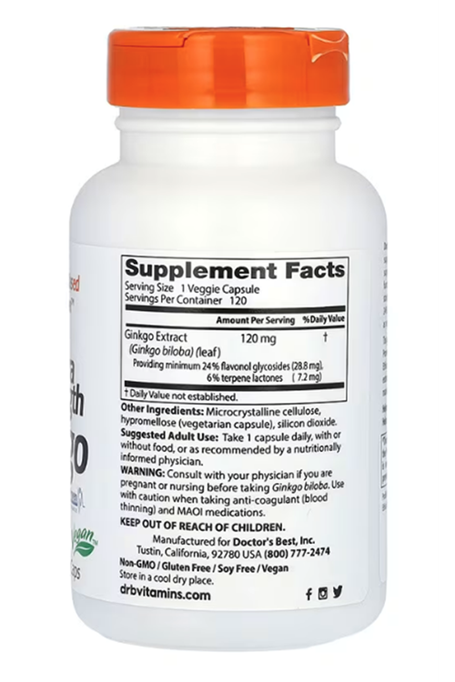 Doctor's Best (Özelsporcugıdaların'dan !!) Extra Strength Ginkgo Biloba 120mg 120 Veggie Capsul.Usa Menşei.