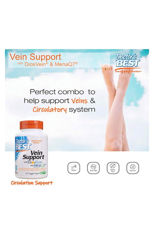 Doctor's Best Vein Support with Diosvein & Menaq7, Vitamin K2, Diosmin ve Hesperidin 60 Veg Capsul.Made ın Usa.3845