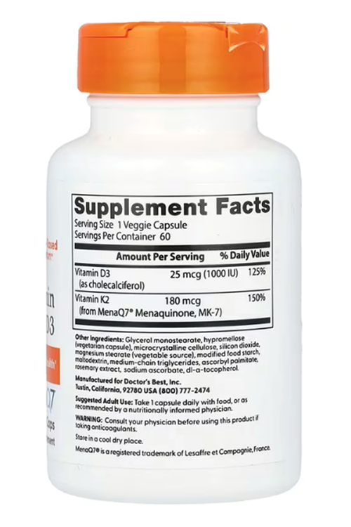Doctor's Best  Natural Vitamin K2 MK-7 plus D3  180mcg  60 Veggie Capsul.Made ın Usa.51.