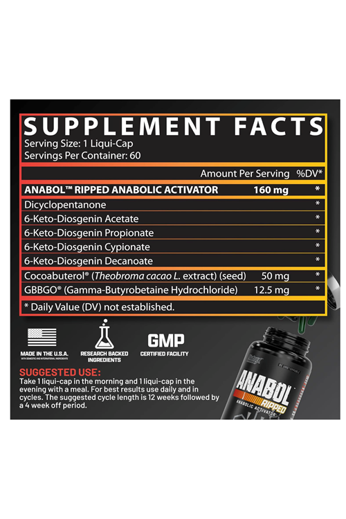 Nutrex  Anabol Ripped Anabolic Muscle Builder for Men, 2-in-1 Muscle Builder and Shredding Supplement, 60 Capsul.Made ın Usa.3843