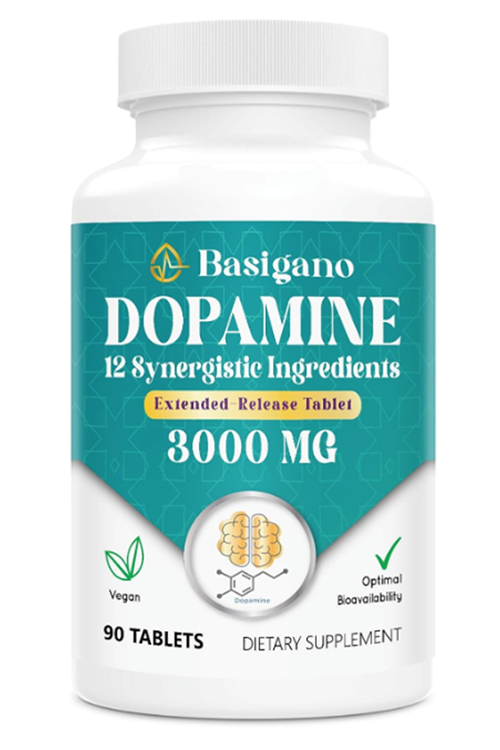 Basigano Natural Dopamine Supplement for Energy, Focus, Motivation, Mental Alertness, Mood, and Stress - Non-GMO, Gluten-Free - 90 Tablet.Made ın Usa.3939