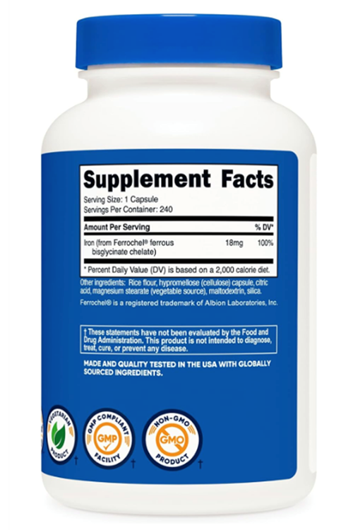 Nutricost Chelated Iron (from Ferrochel) 18mg, 240 Capsul.Orıjınal Resmi Firma Ürünü.40.