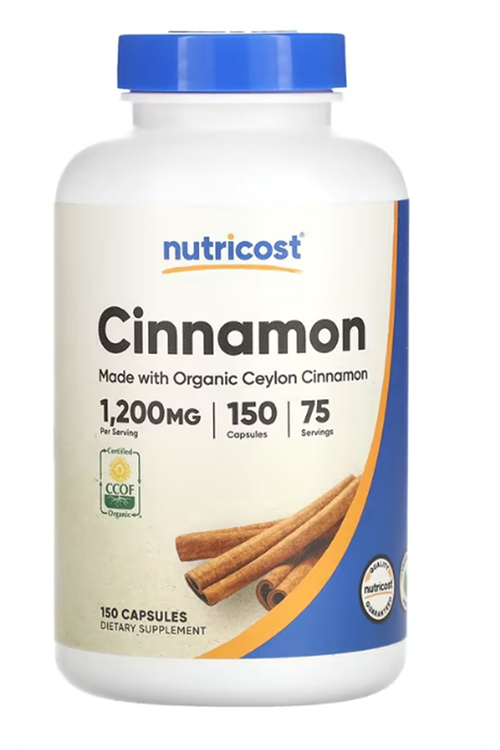 Nutricost Organic Cinnamon (Ceylon Cinnamon) 1,200mg Serving, 150 Capsul.