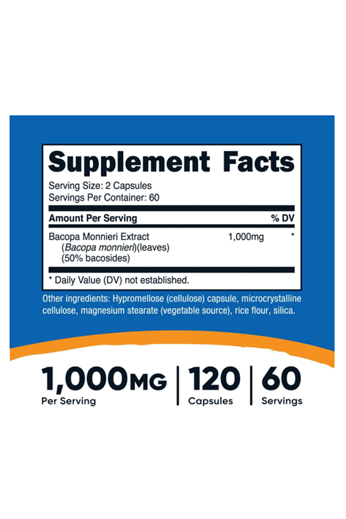 Nutricost Bacopa Monnieri 1000mg, 120 Capsul (60 Servings)..Abd Menşei.39.