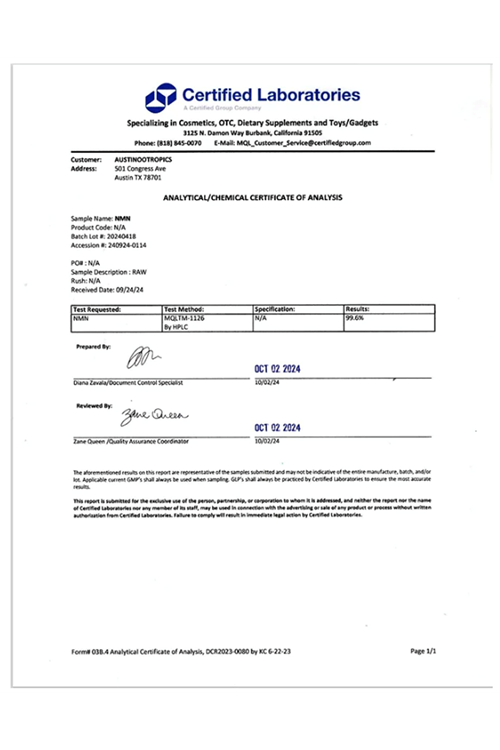 Austinootropics NMN Nicotinamide Mononucleotide Pure Potency 700mg  90 capsul.Made ın Usa.77.