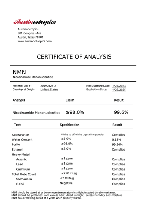 Austinootropics NMN Nicotinamide Mononucleotide Pure Potency 700mg  90 capsul.Made ın Usa.77.