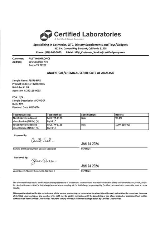 Austinootropics NAD Nicotinamide Adenine Dinucleotide Pure Potency 500mg  60 capsul.Made ın Usa