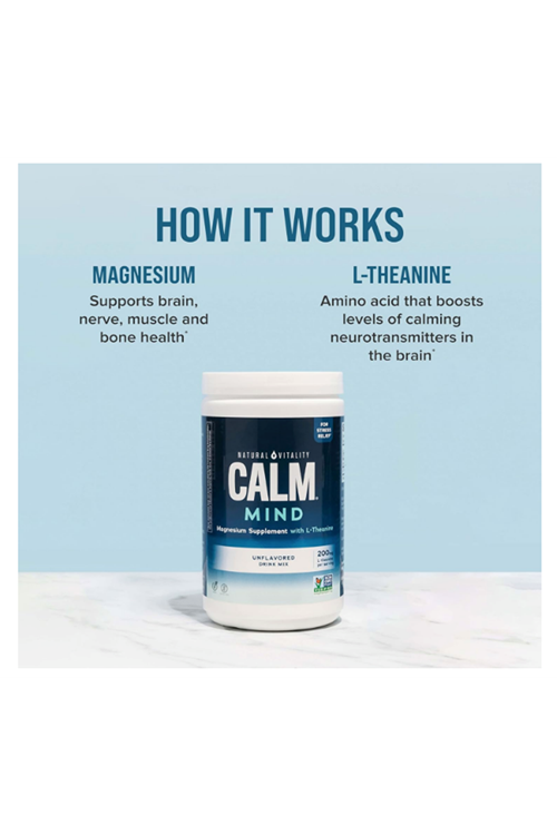 Natural Vitality Calm Mind, Magnesium Citrate + L-Theanine Powder Unflavored, 12 oz 339gr.Made ın Usa.3858