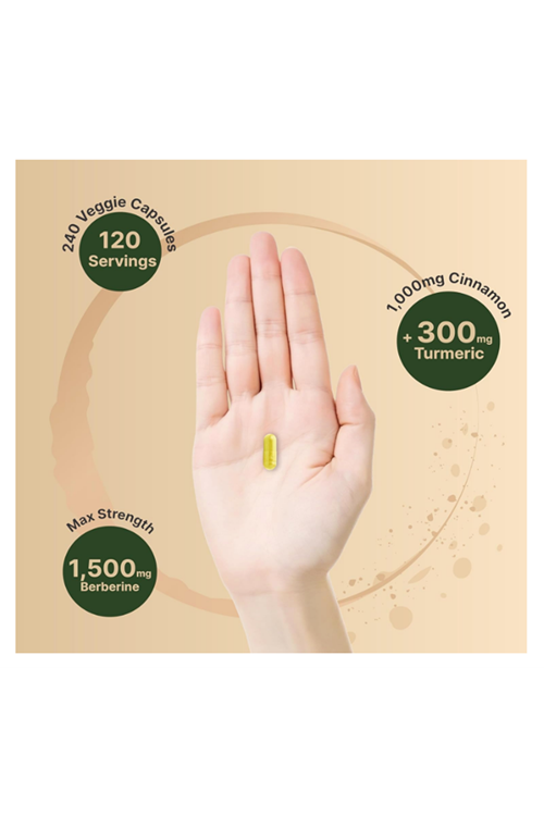 NatureBell Berberine 1500mg, 240 Veggie Capsul  1000mg True Ceylon Cinnamon & 300mg Turmeric.Made ın Usa.4054