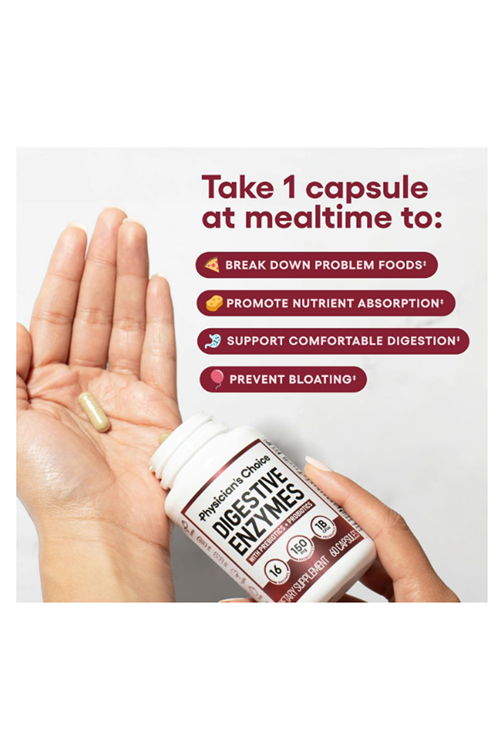 Physician's CHOICE Digestive Enzymes - Multi Enzymes, Organic Prebiotics & Gut Health - Meal Time Discomfort Relief & Bloating - Dual Action Approach - 60 Capsul.4043