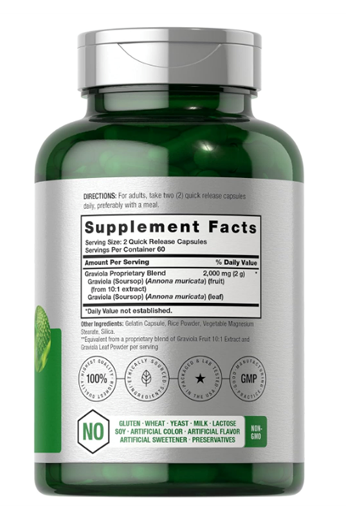 Horbäach Graviola Extract 2000 mg 120 Capsules.USA.4040.