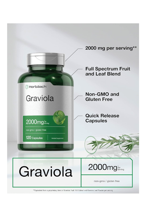 Horbäach Graviola Extract 2000 mg 120 Capsules.USA.4040.