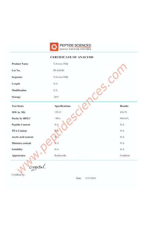 PEPTIDE SCIENCES   5-Amino-1MQ (60 Capsules) Made ın Usa