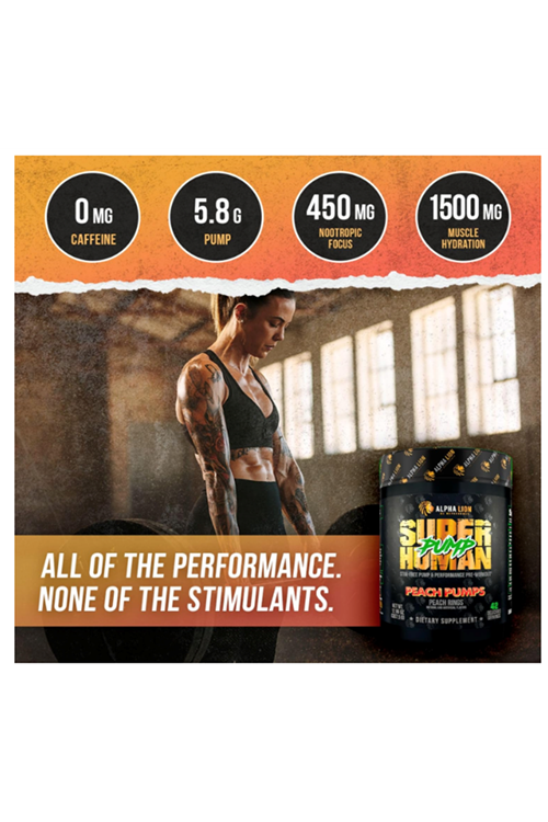 ALPHA LION Superhuman Pump Pre Workout, Nootropic Caffeine & Stim Free, Nitric Oxide Booster, Muscle Gainer, Energy & Focus (42 Servings.