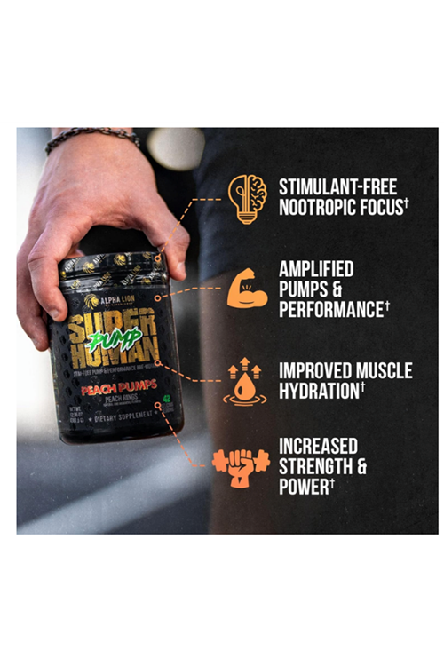 ALPHA LION Superhuman Pump Pre Workout, Nootropic Caffeine & Stim Free, Nitric Oxide Booster, Muscle Gainer, Energy & Focus (42 Servings.