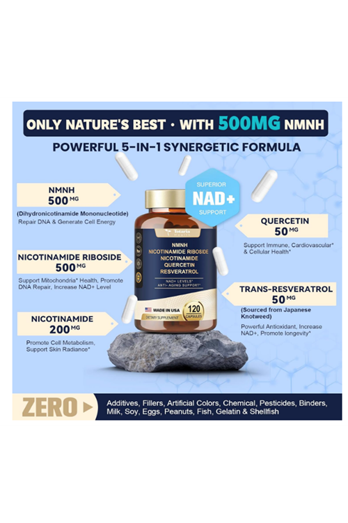 TOTARİA NMNH NMN Niacinamide  Quercetin, Trans-Resveratrol, Support NAD+, Skin Cell Health*, Anti-Aging & Energy, 120 Capsul.4149
