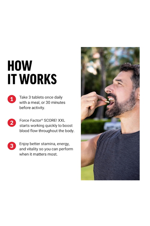 FORCE FACTOR Score! XXL Nitric Oxide Booster  for Men with L-Citrulline, Black Maca, and Tribulus to Imp.rove Athletic Performance, Increase Stamina, and Support Blood Flow, 60 Tablets.3944