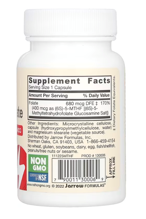 Jarrow Formulas, Vegan Methyl Folate, Extra Strength, 400 mcg, 60 Veggie Capsul.3837.