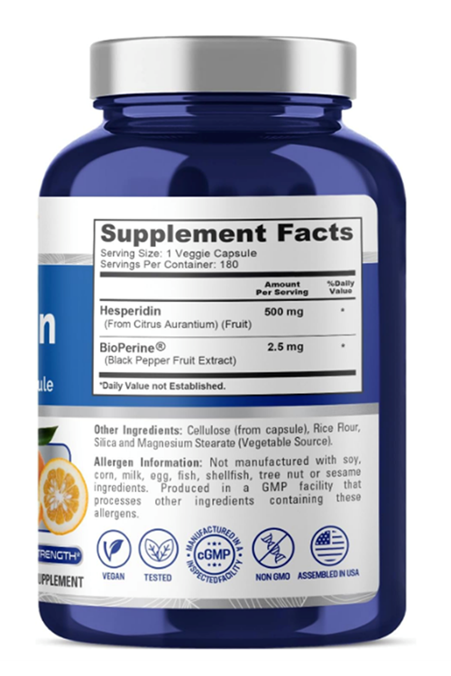 NusaPure Hesperidin 500 mg per Veggie Caps - 180 Capsul (BioPerine, High Absorption) Made ın Usa.4052